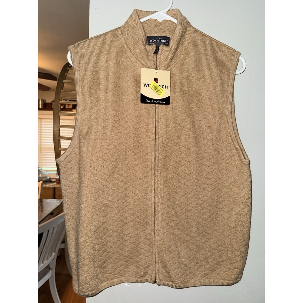 Woolrich Vest Womens L Tan 100% Wool Zipper Warm Quilted Ski NWT